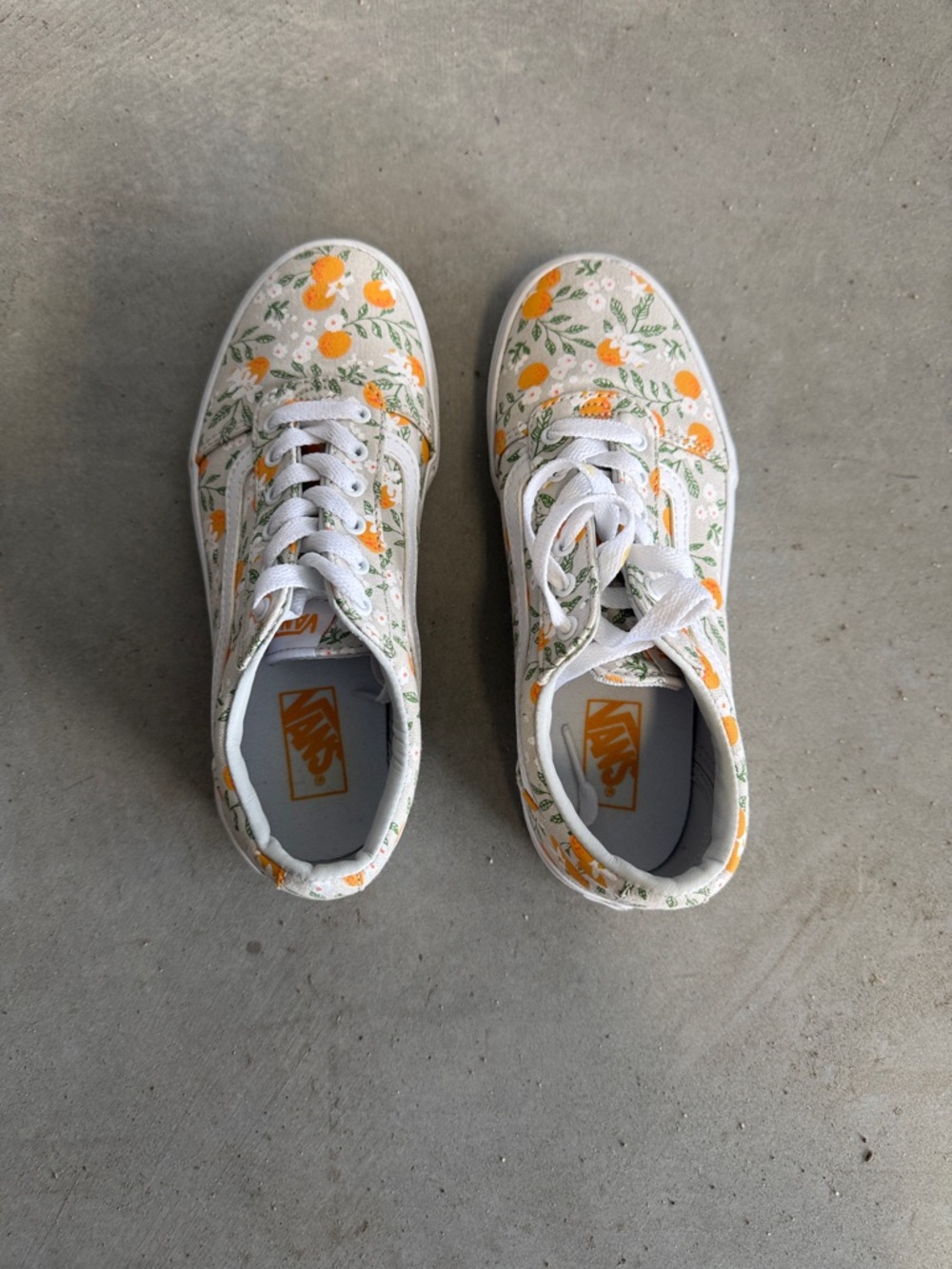 Vans White Canvas Sneakers with Orange Floral Print size 3Y